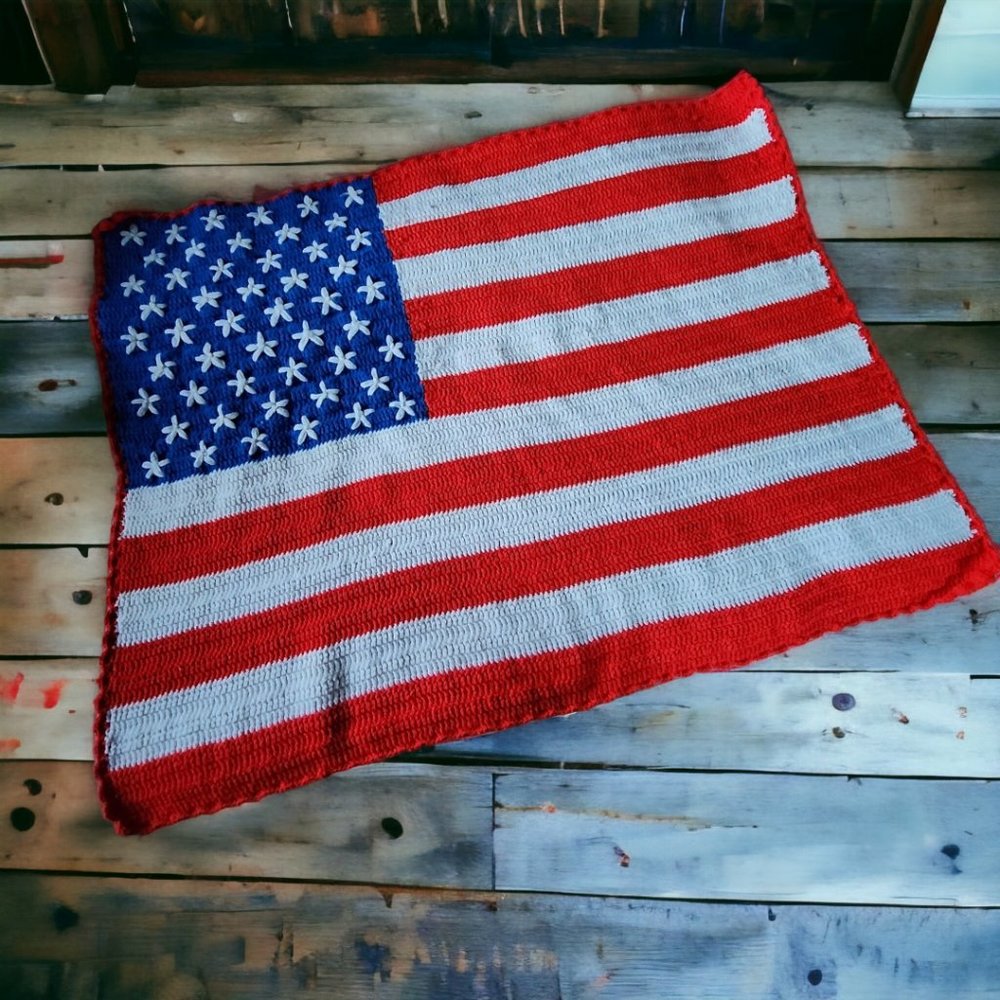 Home Made Crochet USA Flag 33" x 40"